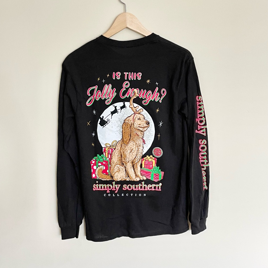 Simply Southern “Is This Jolly Enough” Reindeer Pup Long Sleeve T-Shirt Adult S
